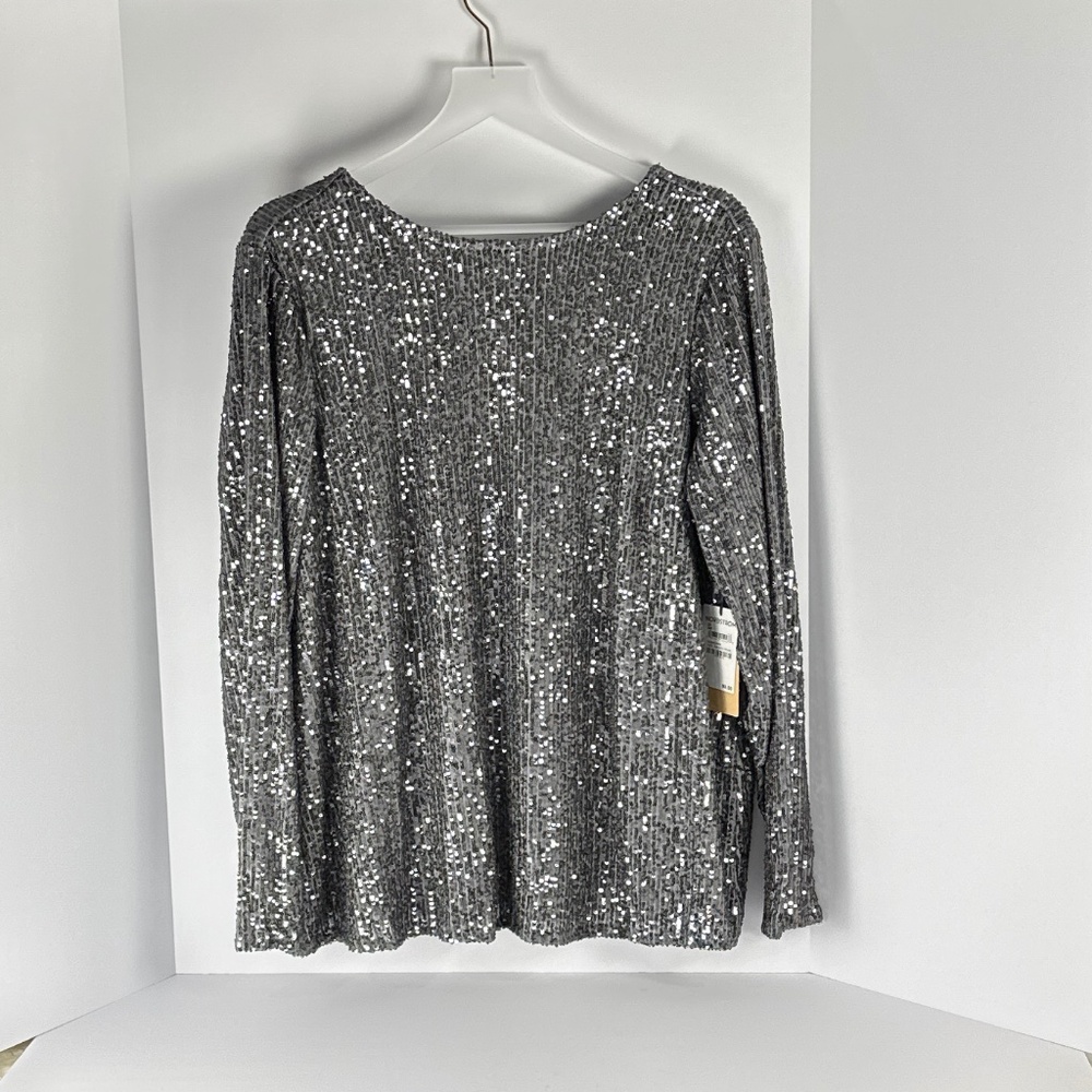 Halogen Sequin Scoop Back Top in Smoked Pearl Grey
